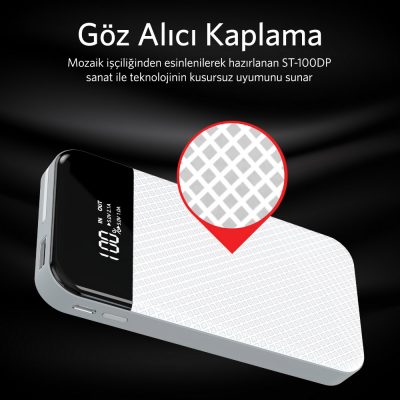 POWERBANK ST100DP 10000MAH, ÖZEL DAHİLİ KABLO